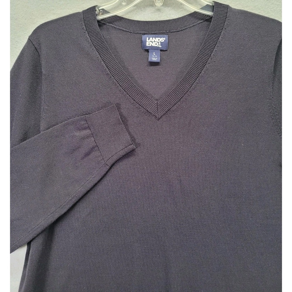 Lands‎ End Womens V-neck Black Sweater Size Large Regular 14-16 Oeko Tex Tested